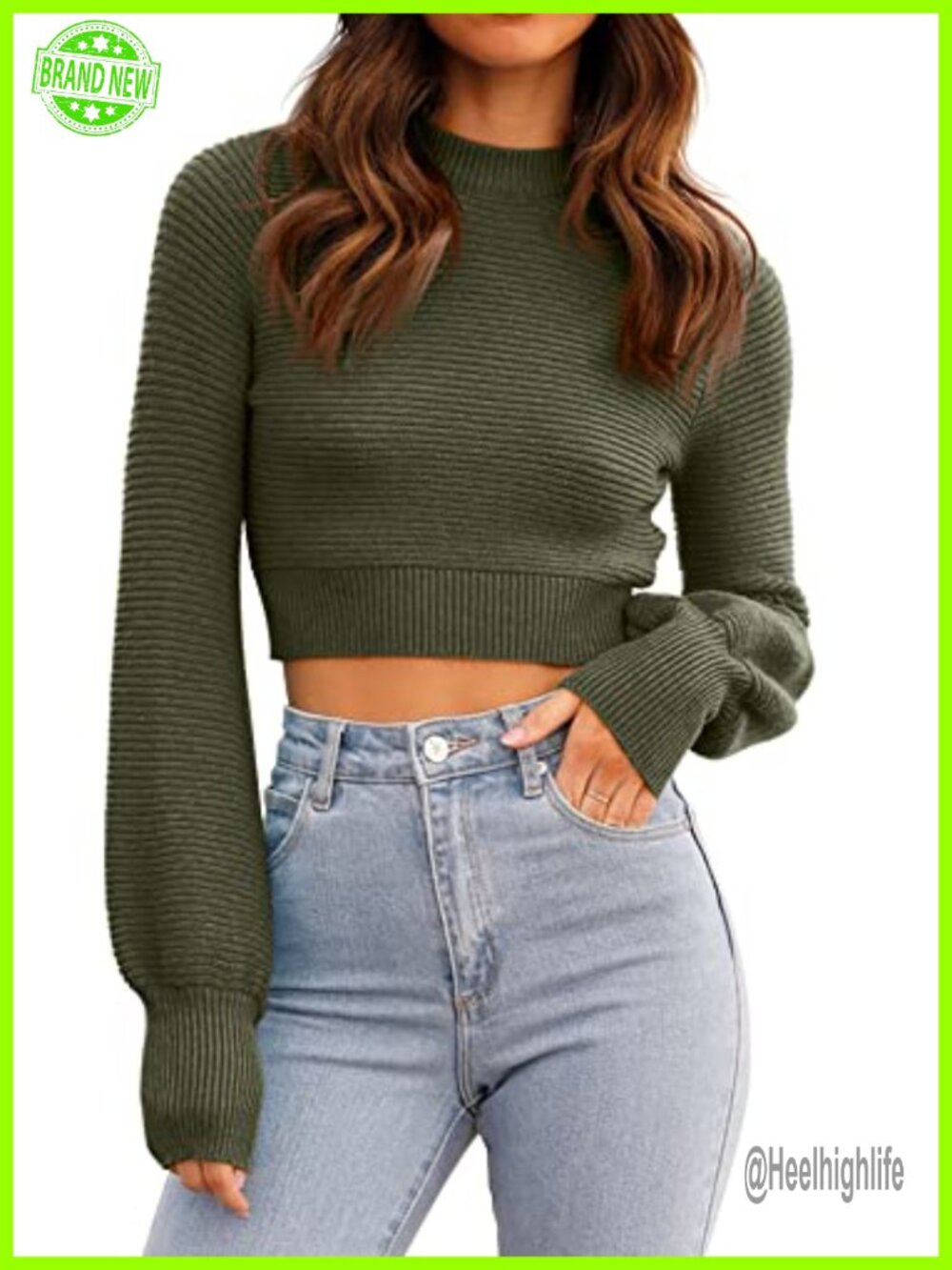 Sexy Crew Neck Cropped Sweater Knit Long Sleeve Pullover